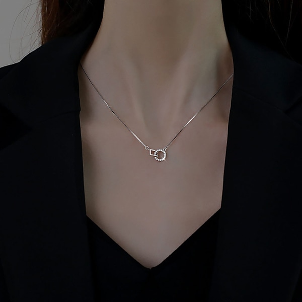 S925 kjede med anheng geometrisk dobbelring anheng 1 kjede anheng i diamantdesign justerbart anheng