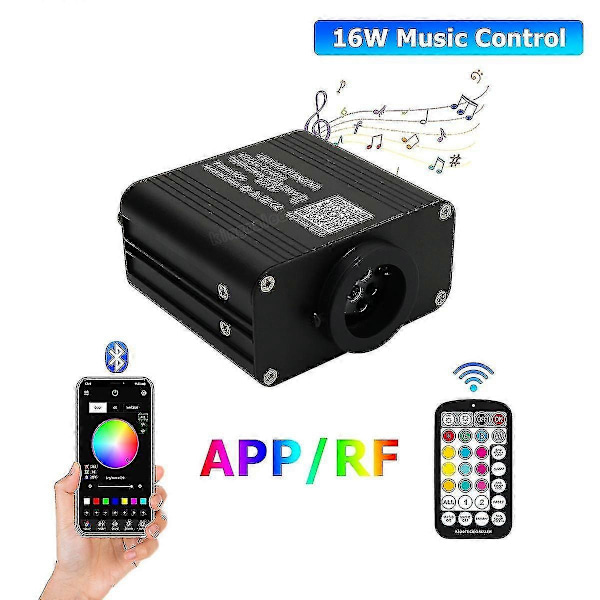 Helt ny 16w Twinkle RGBW Fiberoptisk Stjernehimmel Loftlampe Kit Smart App Lydstyret Motor til Bil Stjerneklart Himmel Fiberoptisk Lys-Perfek-X42- Car Cigarette plug