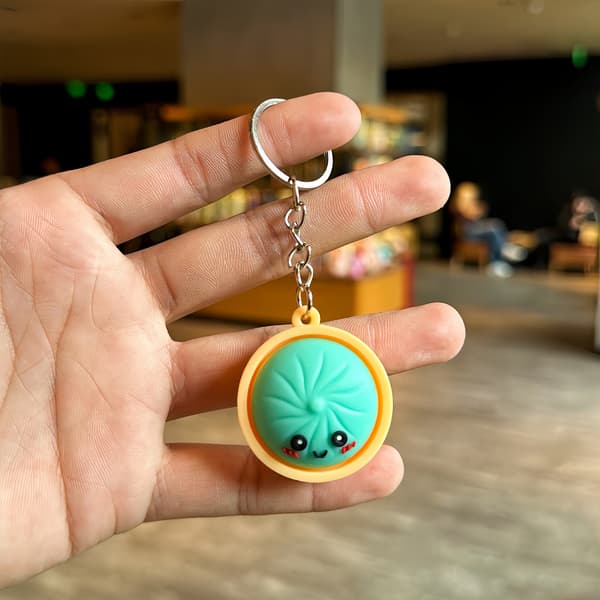 dumpling squishy nøglering, klemme nøglering, dumpling fidget legetøj, sjov nøglering til angst og stressreduktion