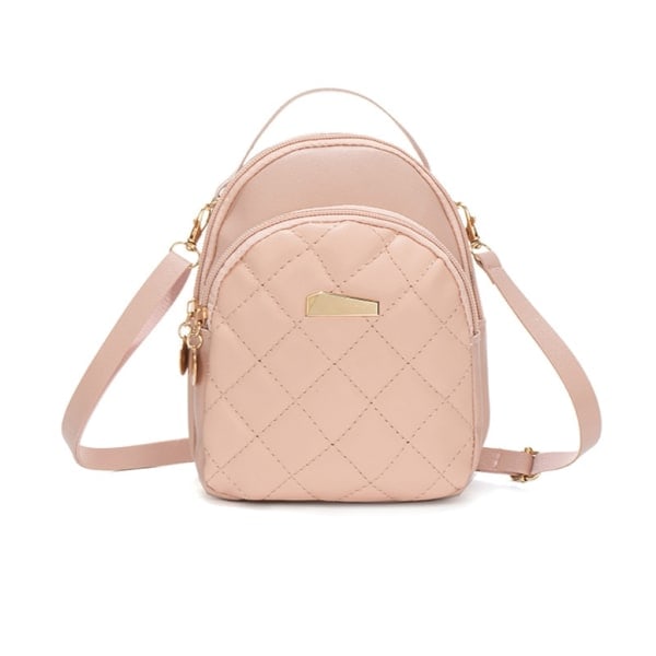 Quiltad Ryggsäck för Kvinnor Matchande Ryggsäck Dam Liten Telefonväska Flickor Skolväska PU Läder Casual Ryggsäck Rosa Pink