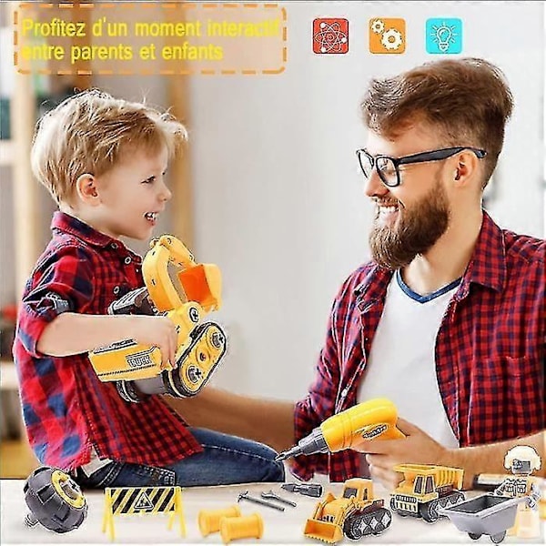 4-in-1 Rakennusajoneuvolelu, Kuorma-autolelu DIY-kokoamissarja, Sähköporakoneella, Lapsille 3-8 Vuotta-X73-