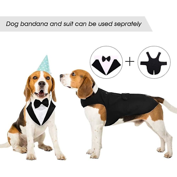 Hunddräkt och set, hundsmoking bröllopsfestdräkt, hundprins bröllopsröja Formell hundklädsel för stora och medelstora hundar Golden Black Black X Large