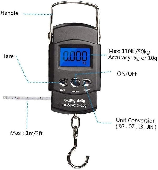Fishing Scale Digital Scale Electronic Hanging LCD Display Outdoor Hook Portable AAA Backlit Battery-FS-