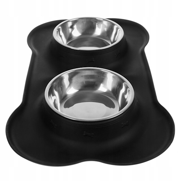 Dobbeltskål for Hund og Katt - 2 x 450 ml Black Svart