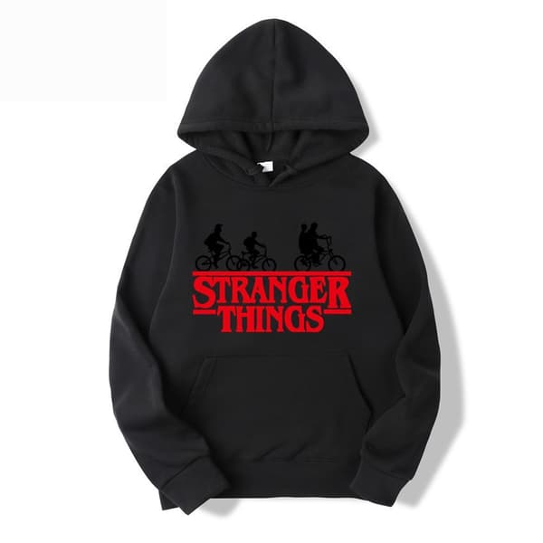 Stranger Things Trykt Pullover Hættetrøje med Fleecefor - Sort - Størrelse L Sort Black-FM- Black Black L