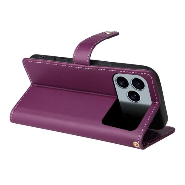 iPhone 17 Pro Max Lædercover med seks kortlommer og rem Purpur
