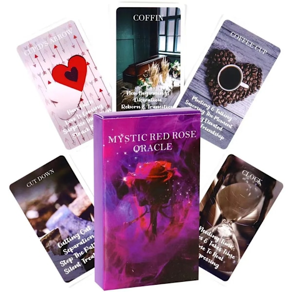 53 Kort Mystic Red Rose Oracle Deck 10,3*6cm En Situationsdäck Tarotkort Twin Flame Oracle Cards Kjærlighet Nøkkelord B Mystic Red Rose Oracle Deck