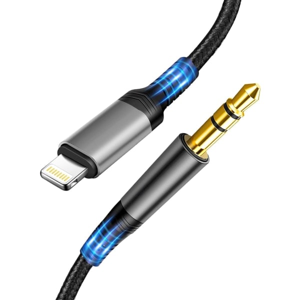 Bil Aux-lydkabel til iPhone, Lightning til 3,5 mm Nylon Stereo Audio