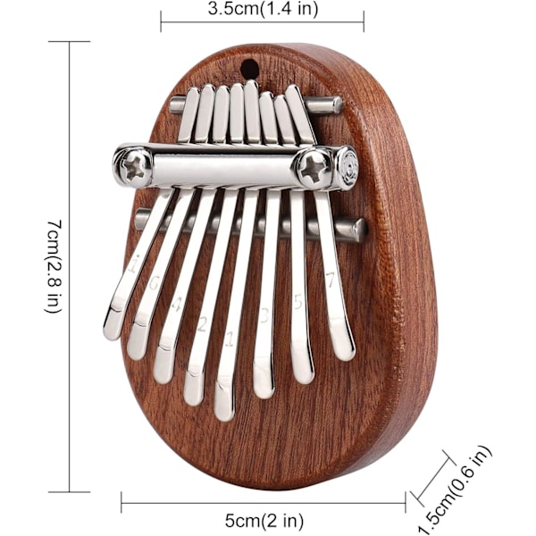 Mini Kalimba tommelfingerklaver, massivt træ 8-tangent fingerklaver, bærbar