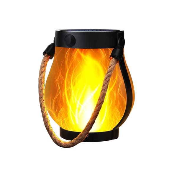 Solar Powered Outdoor Flame Lantern with Hemp Rope, Waterproof and Flickering