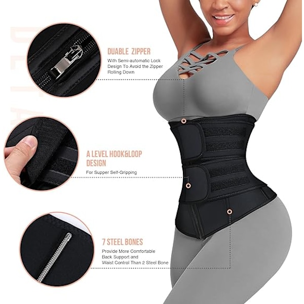 Midjetränare för kvinnor Plus Size Dubbla Bälten Neopren Träningskorsett Midjetrimmer-FS2- M