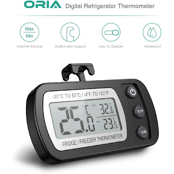 Digital Kylskåpstermometer, 2-pack Vattentät Fryskåpstermometer