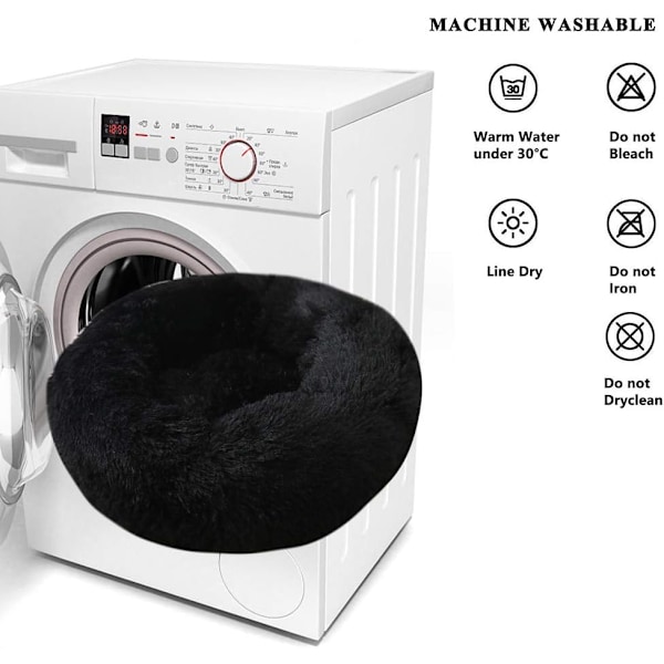 Rund plysch katteseng for kjæledyrskatter og små hunder Kattesengpute Donut Hundeseng passer Nestsofa XH062 (diameter: 60, svart)