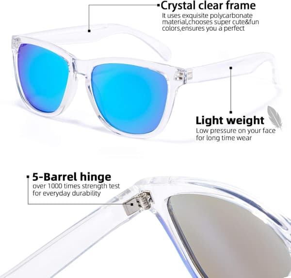 Women's Sunglasses UV400 Mirror Lenses, Suitable for Outdoors, Vacation, Driving Crystal Blue