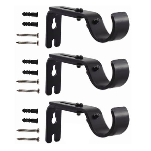 3 PCS Adjustable Curtain Rod Wall Bracket Hooks Iron Single Rod Mount Holder for Wall Mounted Curtain Black-FS- 0.1