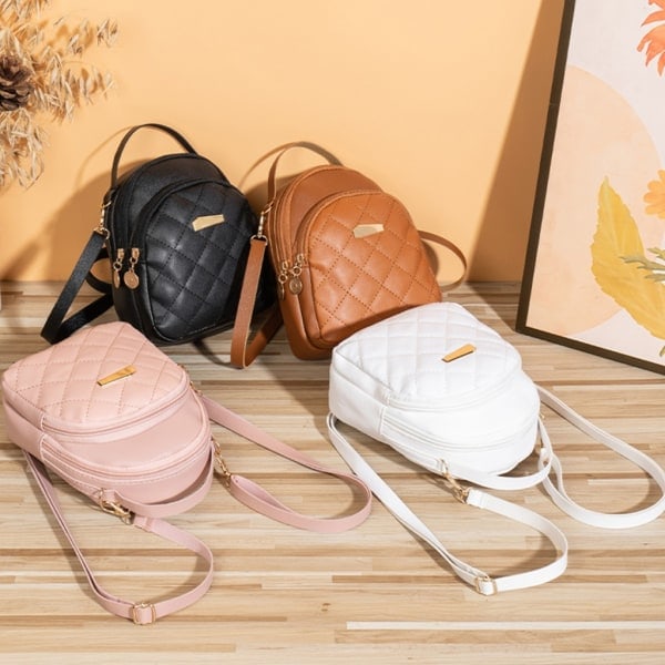Quiltad Ryggsäck för Kvinnor Matchande Ryggsäck Dam Liten Telefonväska Flickor Skolväska PU Läder Casual Ryggsäck Rosa Pink