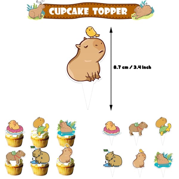 Capybara-tema Gratulerer med dagen ballongbanner sett Kakedekorasjon Festdekorasjonssett