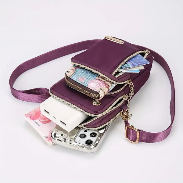 Mini Crossbody-väska för damer - Trendig axelväska i nylon med myntfack och plånbok -FS5-