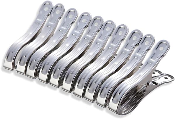 10-pack rostfria klämmor för handdukar, strandhanddukar, kläder, täcken, tunga kläder, vindtäta klämmor (silver)-FS-