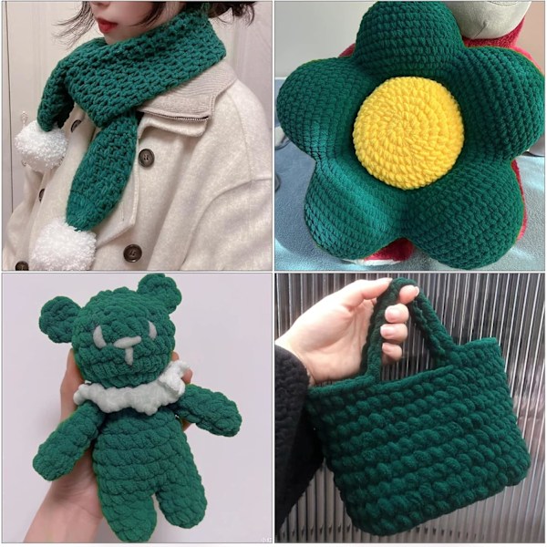 Stickgarn 4x Stickgarn för Virkning, Mjukt Chunky Garn för Garnprojekt-X44- dark green
