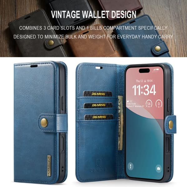 iPhone 17 Leather Case with Crazy Horse Texture and Detachable Magnet