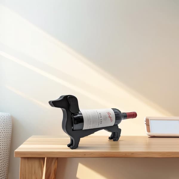 Dachshund Wine Rack - Kitchen Bar Decor Wine Rack - Black Design 14x18 cm - FX-