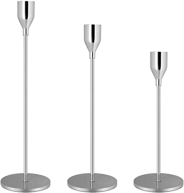 Sæt med 3 lysestager, lysestage, dekorativ metal-FS- Silver