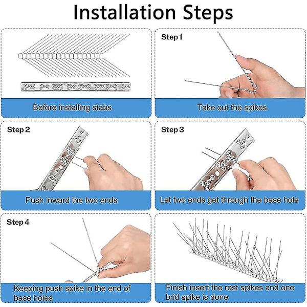 4 st fågelspikar i rostfritt stål, fågelspikar i stål, duvskyddsspik, fågelavstötande spikar, för balkongtak och fönster, 33 cm