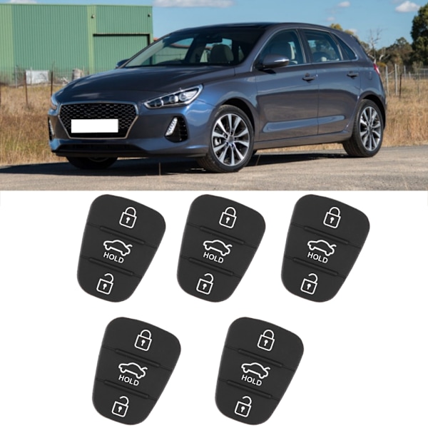 5 stk Gummi Nøkkelskall med 3 Knapper - Passer til Hyundai og Kia (med bokstav)