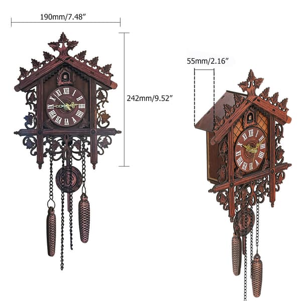 Cuckoo Clock with Pendulum, Traditional Black Forest Cuckoo Clock Bird Comes Out and Calls, Cuckoo Clock Decorative Wall Clock with Night Mode-FS-