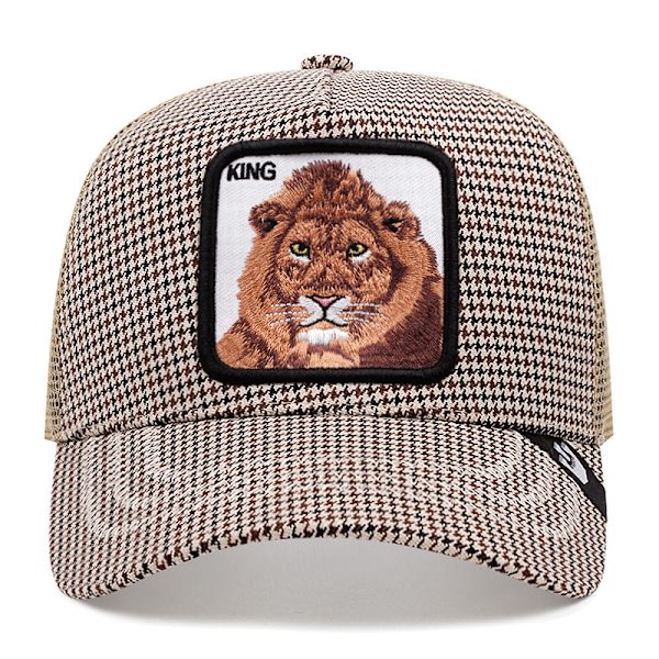 Mesh Trucker Cap with Embroidered Animal Design Checkered lion