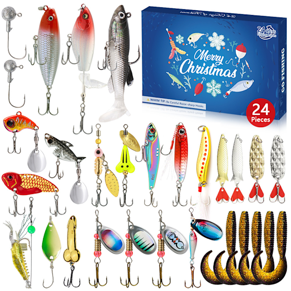 Jul 2024 Fiske Adventskalender - Fiskebeten Set, Fiskeutrustning för Vuxna Män Pojkar, Fisketillbehör (24 st)