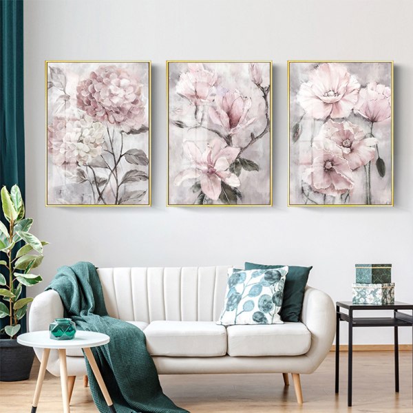 Affisch med rosa blomdekor, print på duk