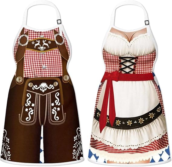 Oktoberfest-förkläde 2 st justerbart, bayerskt grillförkläde med roligt tryck, matlagningsförkläde med öltema för grillfest utomhus