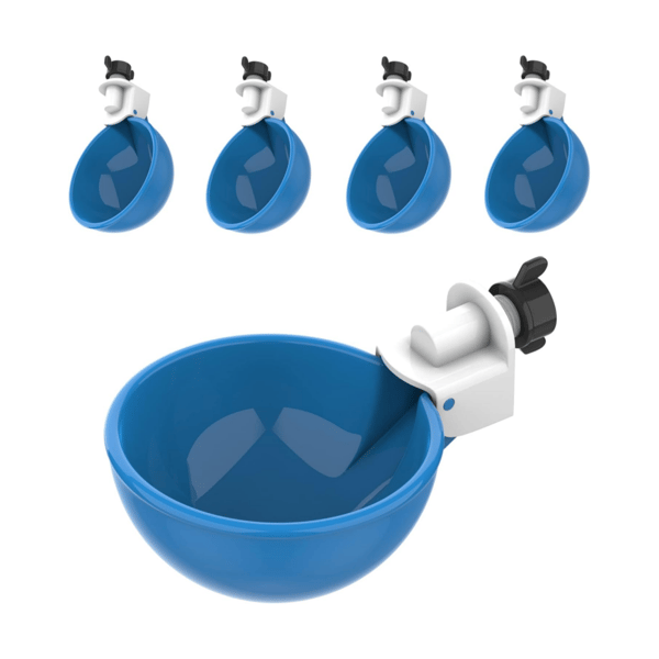 Blue Automatic Water Cup for Chickens, Ducks, Geese, Turkeys, and Rabbits, Waterer Kit, Poultry Waterer, 5-pack