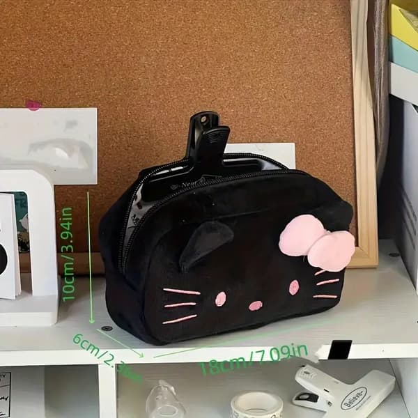 Sanrio KT Cat Pencil Case, A Cute Pencil Case With High Aesthetic Value For Hearts BLACK