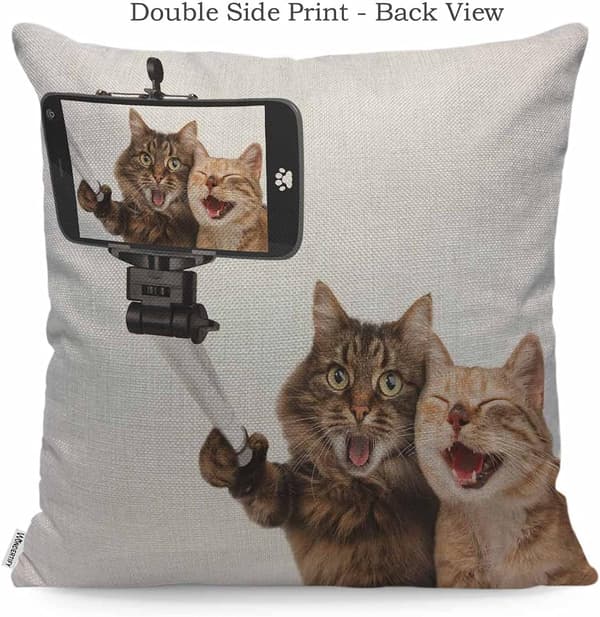 Cats Taking a Selfie Pillow Case Cushion Cover for Sofa Home Decor Brown White 45X45 cm-FS-