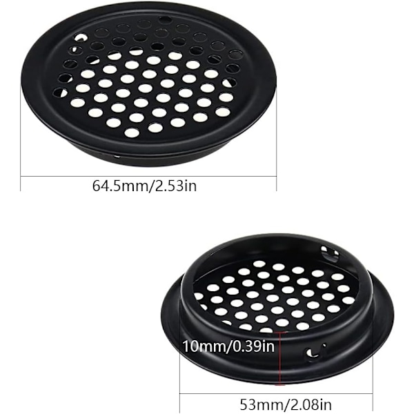 Runda ventilationsgaller 10 st Runda ventilationsgaller för utomhus Ø 53 mm Rostfritt stål Svarta ventilationsgaller Håll luftflödet för kök 1241