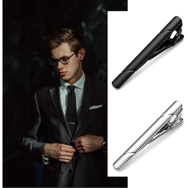 Slipsklämmor för män, Svart Guld Blå Grå Silver Tie Bar Set - i lager