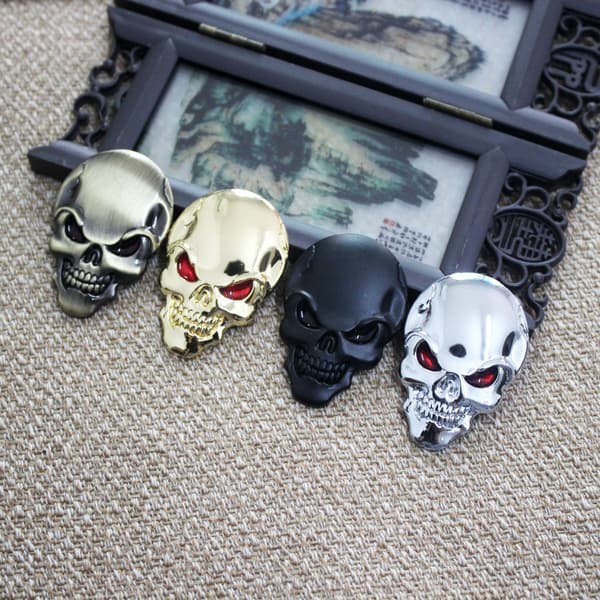 3D Metallic Black Skull Car Sticker Logo Emblem Decal, Skull-FS-