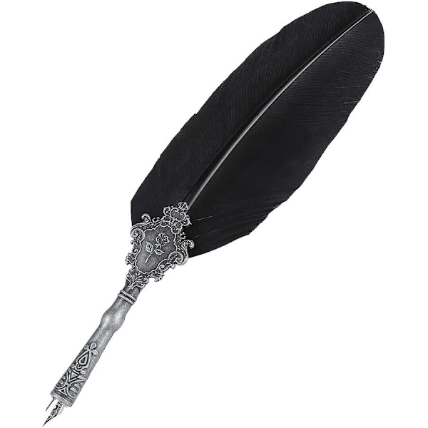 Harry Potter Gave Fountain Pen Retro Quill Alloy Feather Writing med Nibs Sæt Fountain Pen med Blækflaske Sort (Sort) 1317