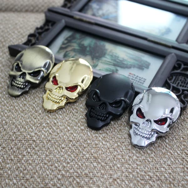 3D Metallic Black Skull Car Sticker Logo Emblem Decal, Skull-FS-
