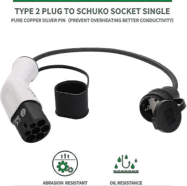 Tyyppi 2 Schuko 16A EV-lataussovitin - Valkoinen & Musta-FS-