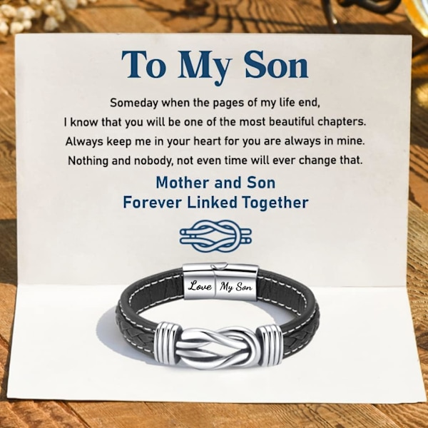 Mor och son för evigt länkade flätade läderarmband, knutet armband för män, inspirerande födelsedagspresent från mamma (1 st)