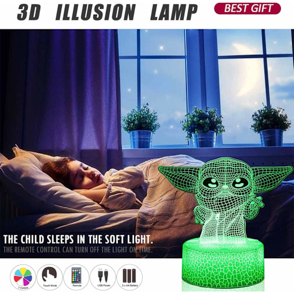 LED-nattlampa for barn, leker fødselsdag julegaver for Star Wars gutter jenter, touch-lampe med 16 farger og fjernkontroll Yoda