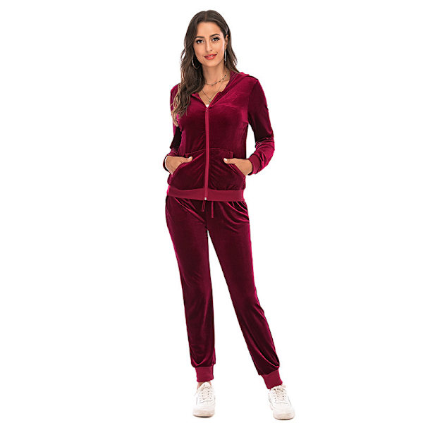 Treningsdress for kvinner 2-delt sett Velour Sweat Outfits RØD RED L