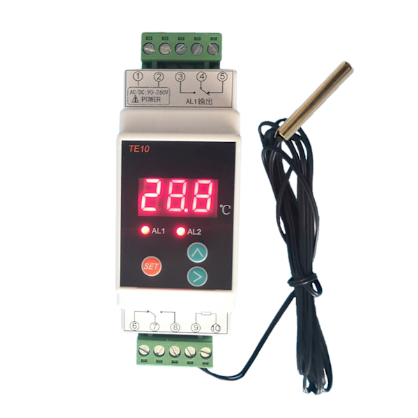 2-veis reléutgang temperatur alarmkontroller DIN-skinne termostat med sensor