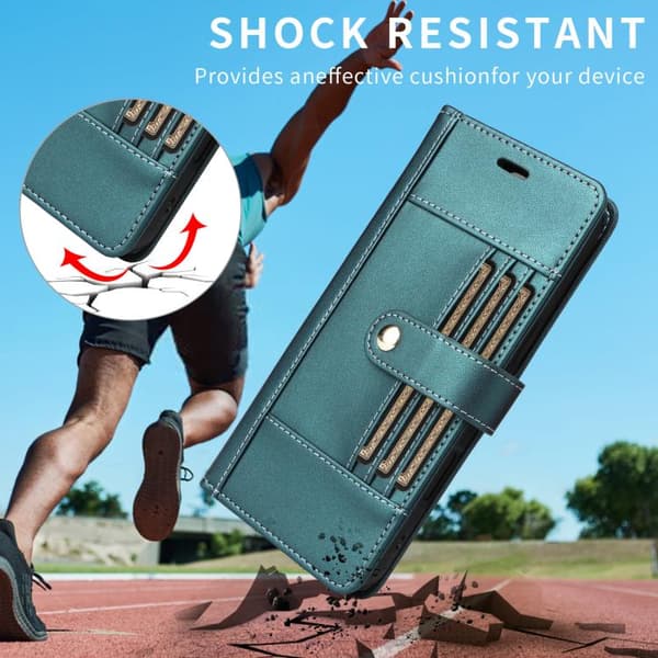 iPhone 17 Pro Max Lædercover med seks kortlommer og rem Grön