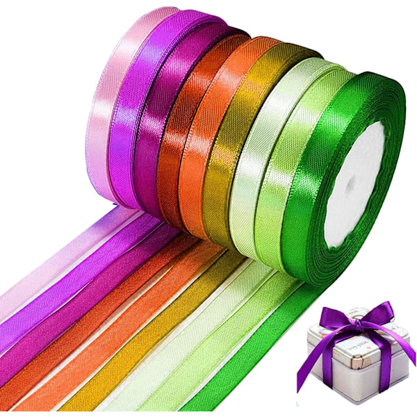 8 st Blandade Färger Satinband 10mm x 25m Ca DIY Dekoration