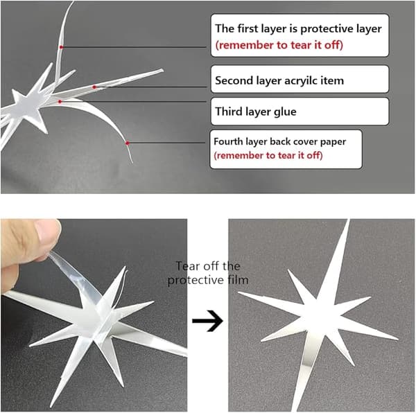 Star Mirror, 82 Pcs 3D Star Wall Stickers Silver Removable Wall Mirror Stick-FS-